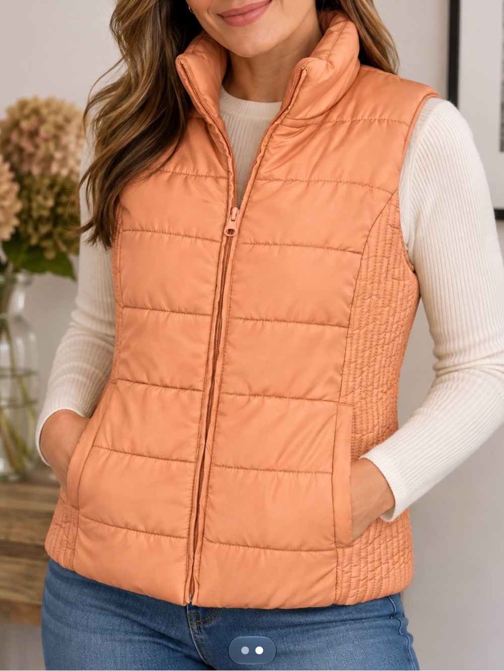 New York & Company Women’s Peach Quilted Puffer Vest Size Medium